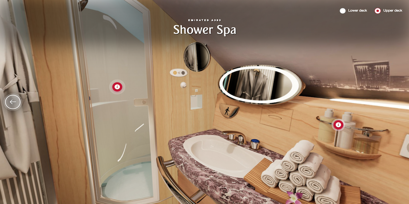 Only top-tier flyers get to enjoy the Shower Spa experience on Emirates' A380s, but with the new VR technology, everyone can get a sense of the space