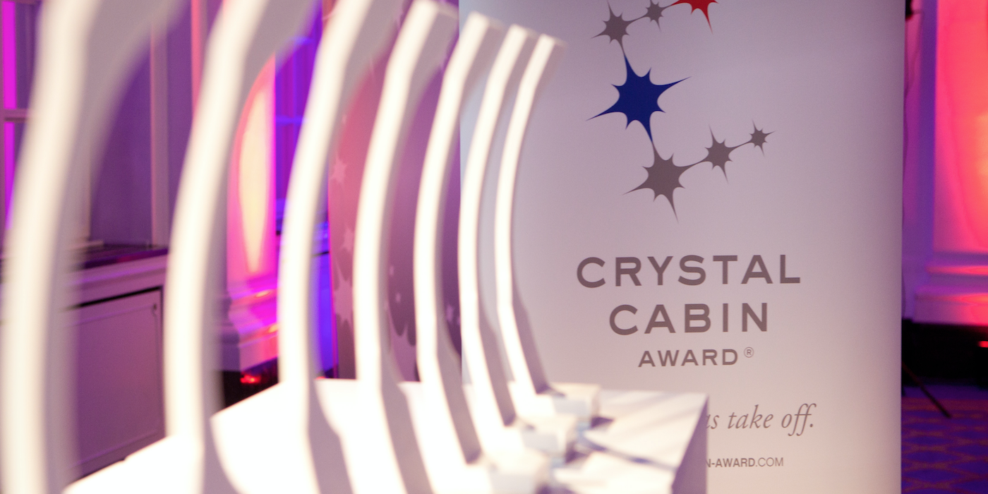 crystal cabin awards trophies lined up in a row