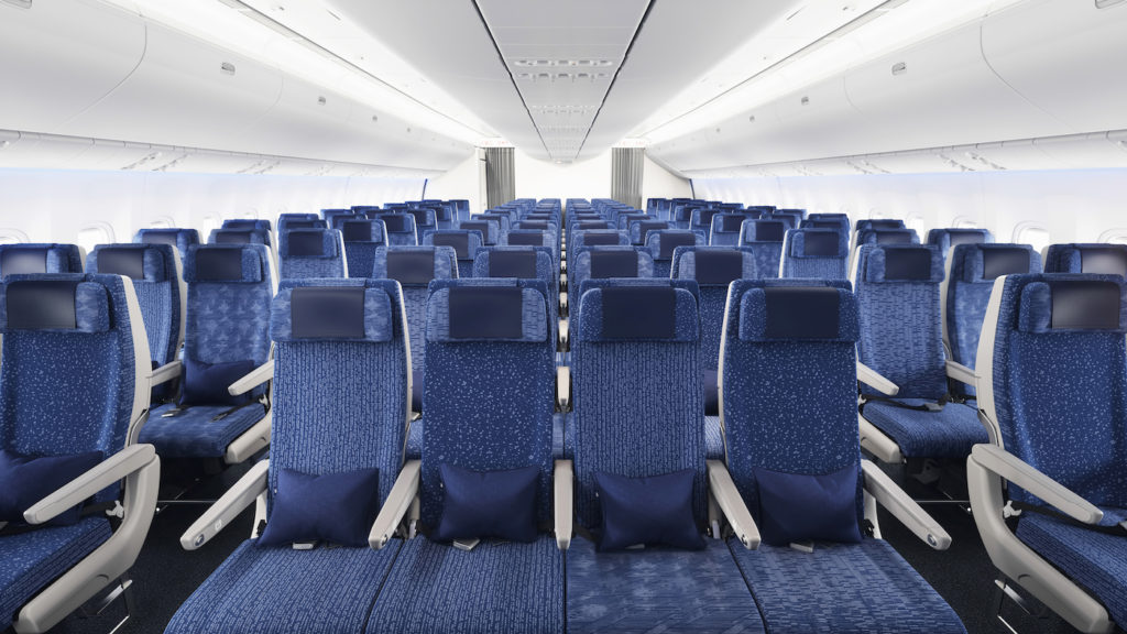 The non-repeating seat cover patterns in economy add visual interest to the 116-seat cabin